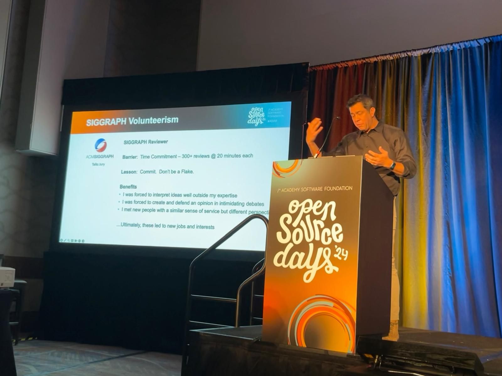 Darin Grant giving the keynote at Academy Software Foundation Open Source Days 2024